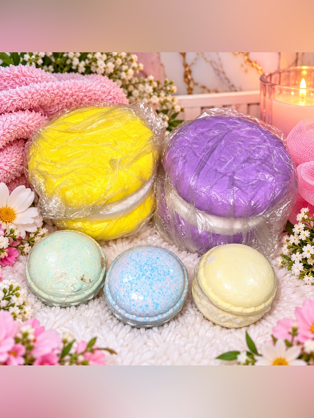 5pc Self Care Gift Bundle 2 Large Squishies + 3 Bath Bombs